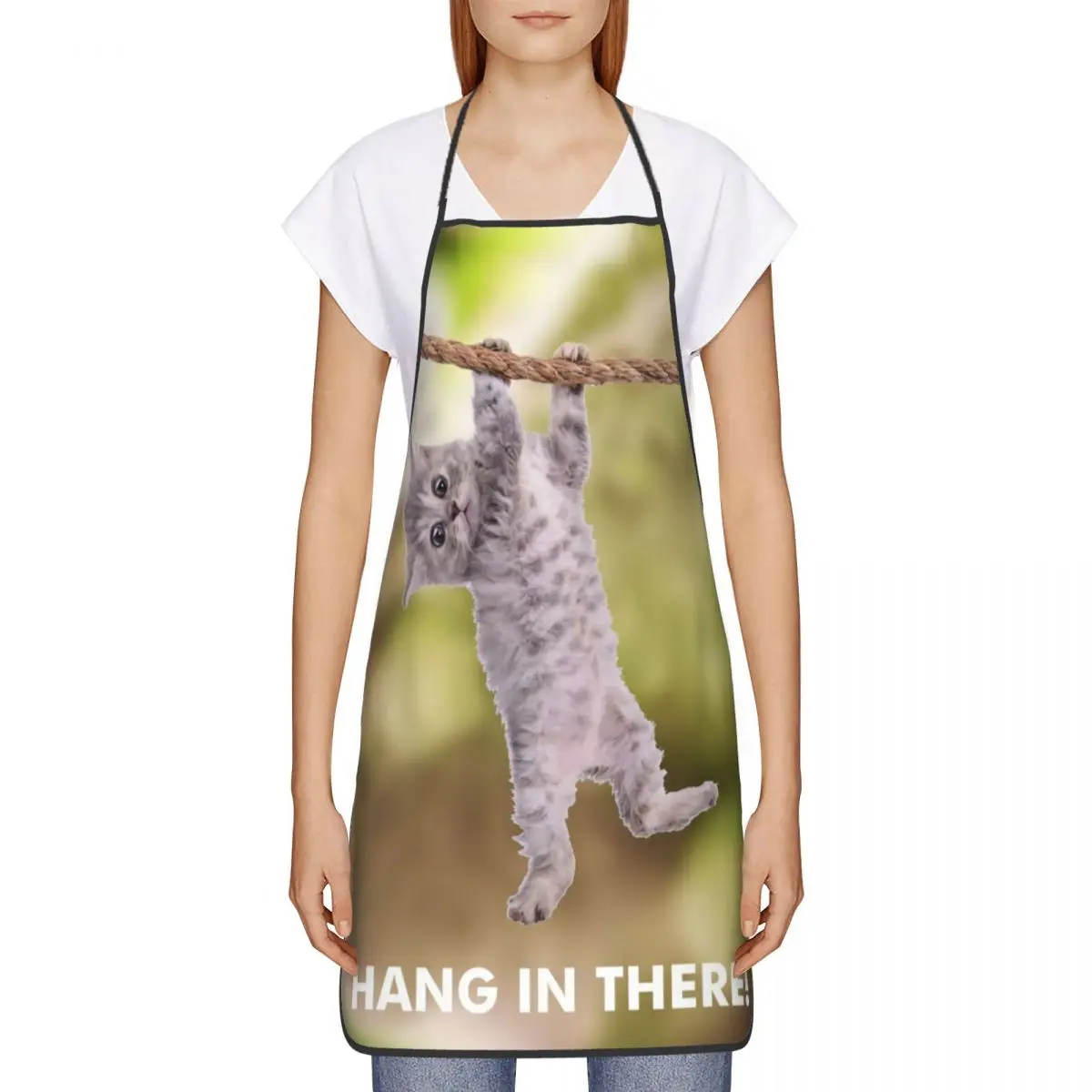 Custom Cat Hang In There Poster Apron for Women Men Unisex Bib Kitchen Cooking Tablier Cuisine Chef Baking