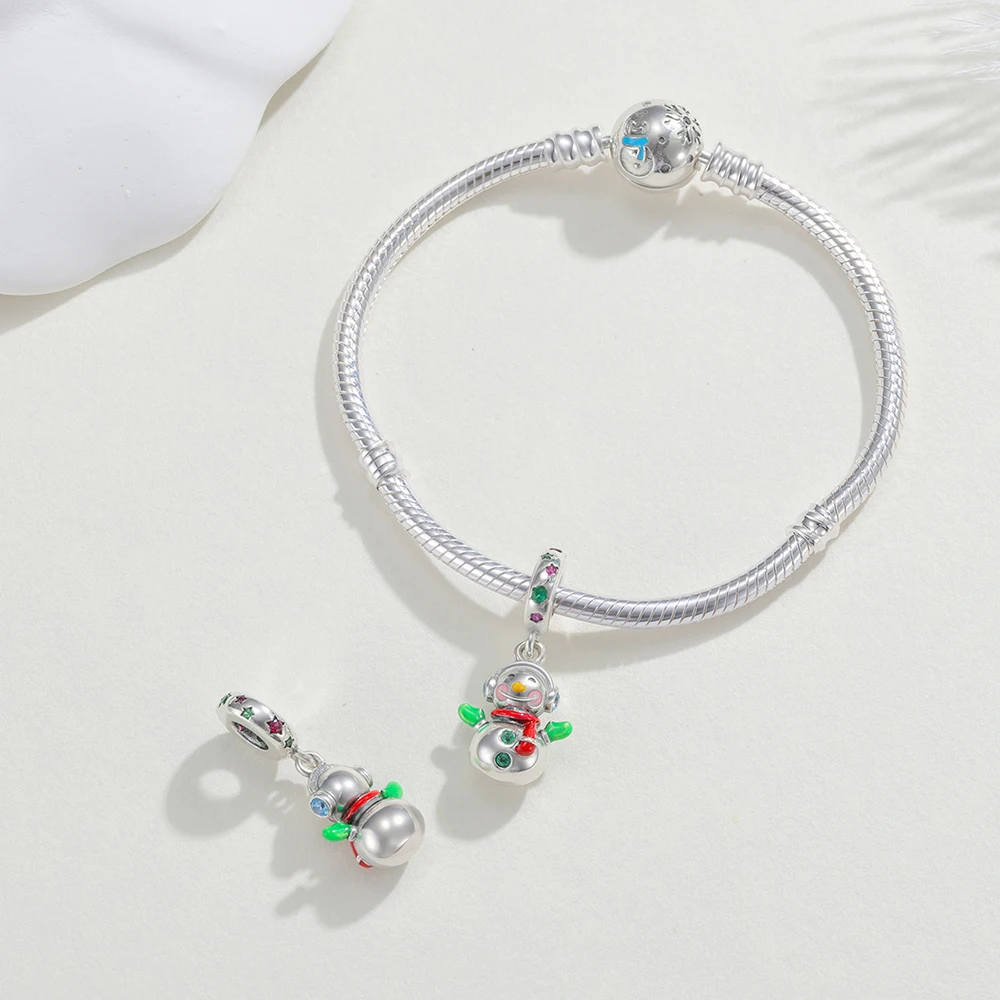 New Charms 925 Sterling Silver Christmas Pendant Snowman Beaded Original Bracelet DIY Jewelry Lovers Hot Gift
