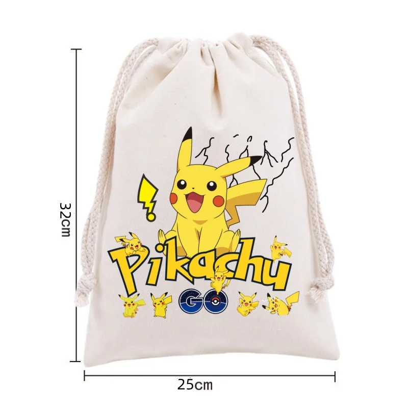 Anime Pokemons Drawstring Bags Cartoon Figures Pikachu Eevee Charizard Bulbasaur Print   Canvas Storage Bag Kids Party Gift Bag view 2