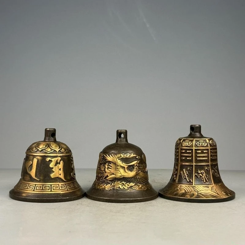 Tibet Tibetan Dragon and phoenix bell eight treasures pattern bell Statue Ornament Desktop Decor Figurines