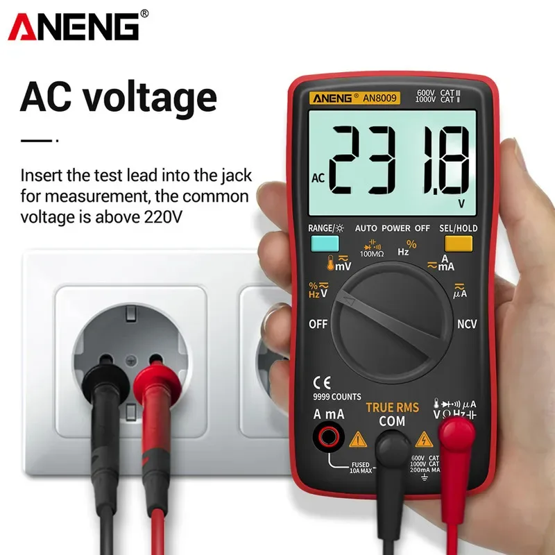 ANENG AN8009 Digital Multimeter Automotive ACDC Voltmeter Ammeter True-RMS Capacitor Transistor Tester Temp Diode Test Tools