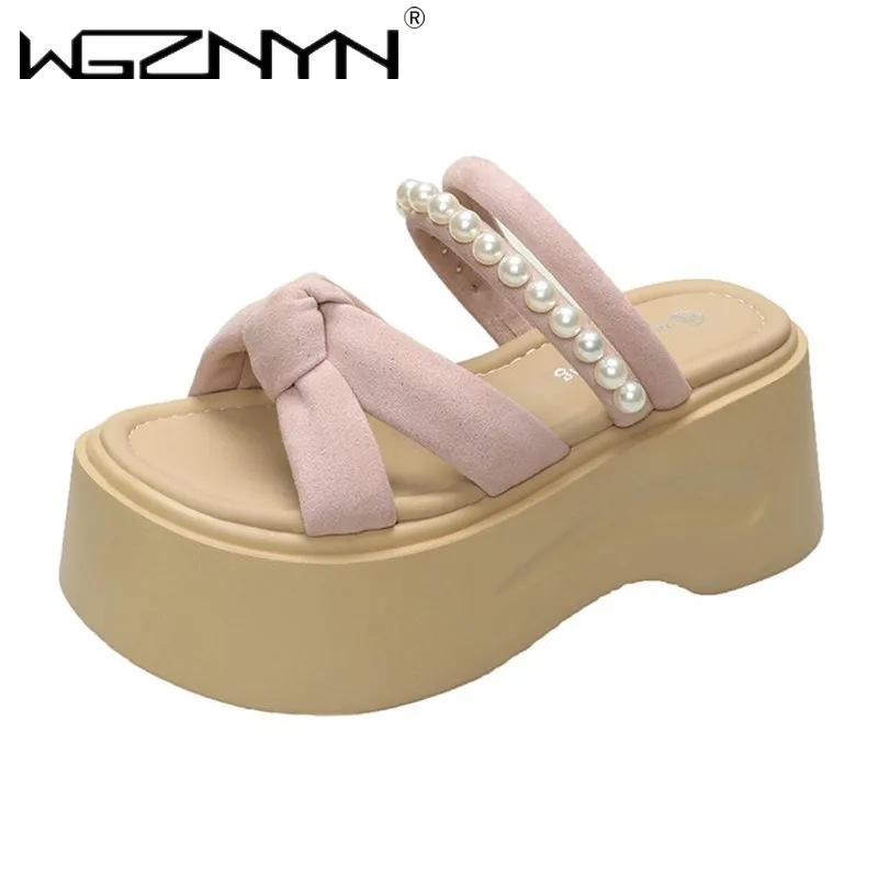 جديد 8 سنتيمتر الكعوب إسفين الشرائح الصنادل النساء شباشب لخارج المنزل غير رسمية الإناث الصيف عدم الانزلاق شبشب الشاطئ المشي أحذية مكتنزة امرأة #4