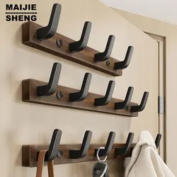 Gancho negro de madera para Toalla de baño, gancho para ropa trasera de puerta de sala de estar, gancho de almacenamiento negro Simple para ahorrar espacio