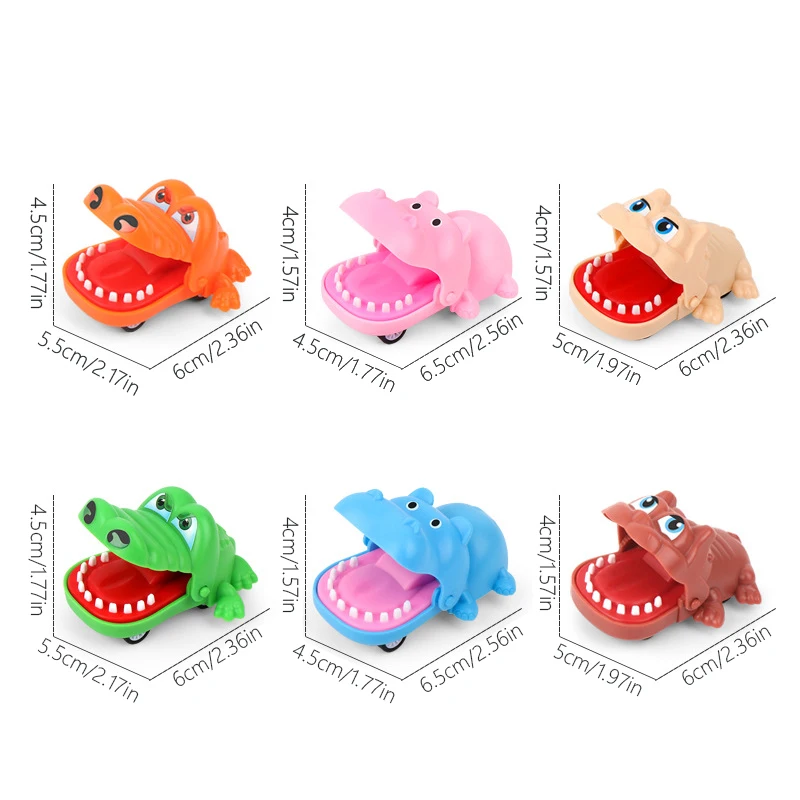 Mordendo mão crocodilo boca pull-back carro brinquedo dos desenhos animados hipopótamo filhote de cachorro animal puxar para trás brinquedo imprensa carro dentes mordida dedos brinquedo complicado