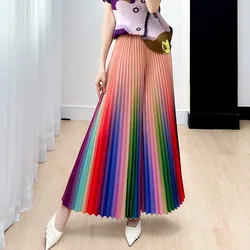 ALSEY Women's Gradient Pleated Rainbow Pants Autumn Spring Summer New Streetwear Loose Fashion Wide Leg Flare Trousers Clothing