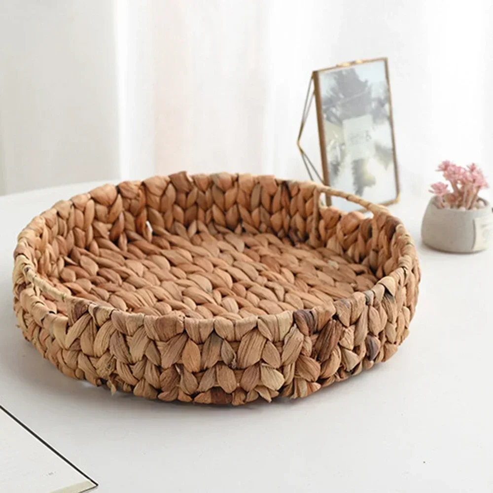 Handwoven Storage Tray Water Hyacinth Baskets for Toilet Tank Tray Table Serving Trays Serving Trays Round Storage Baskets