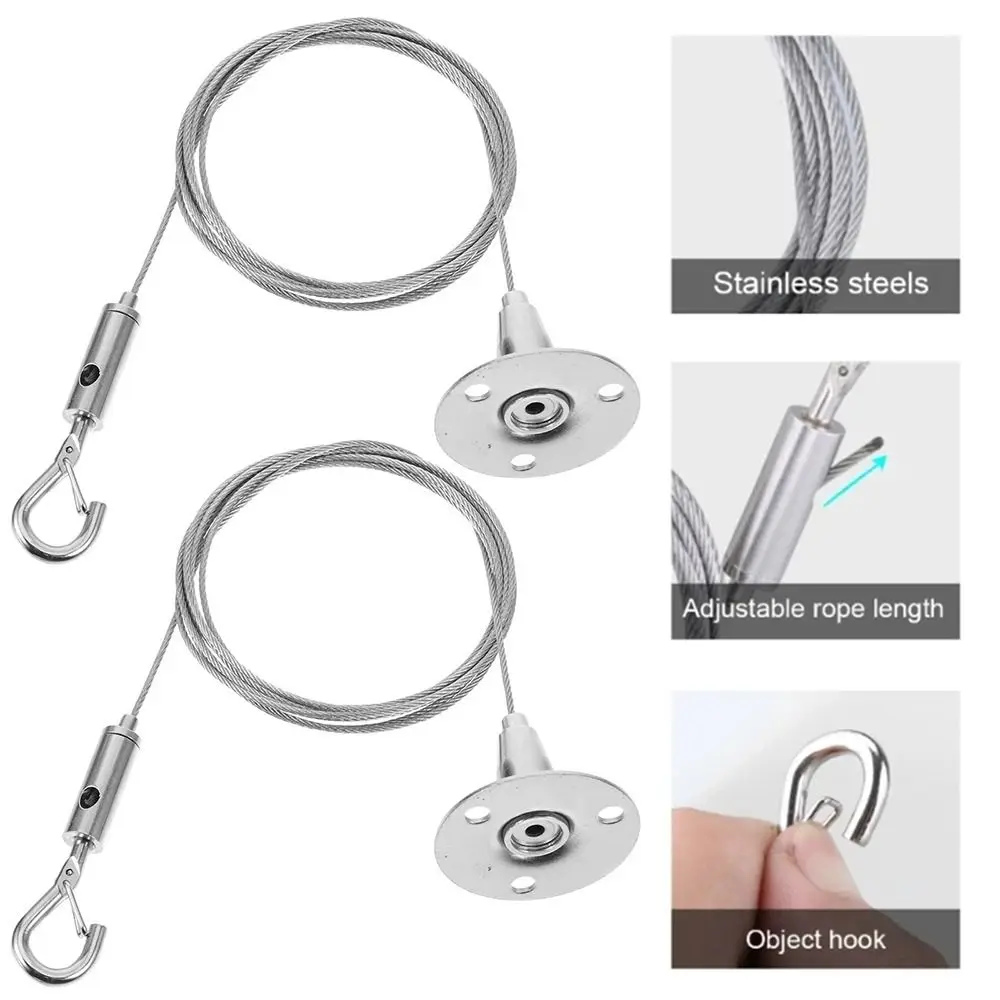 2Pcs Durable Adjustable Picture Hanging Wire 1/2/3m Heavy Duty Suspension Steel Rope 1.5mm Hooks Wall Mount Lanyard Photo Frame