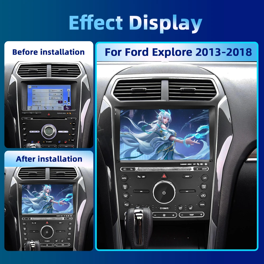 Podofo 10.1'' 2Din Car Stereo For Ford Explorer 2013-2018 Multimedia Player Carplay Android Auto 8+128G 8Core WIFI 4G Car Audio