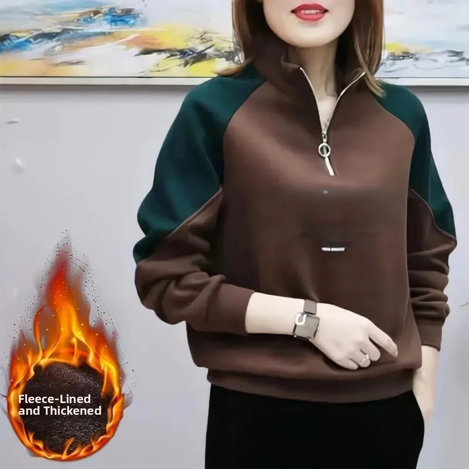 

Thiened Fce Long Sve Толстовка с капюшоном для женщин, повседневная, свободная, теплая, на молнии, против старения, для мамы, для поездок на работу, с капюшоном стандартной длины, S...