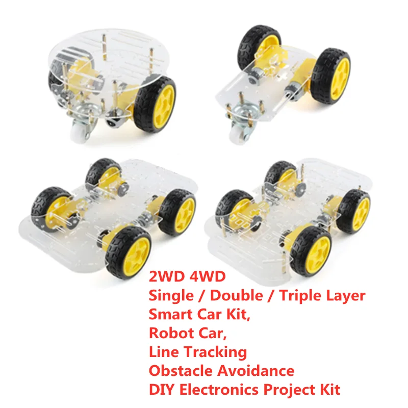 1SET 2/4WD Single / Double / Triple Layer Smart Car Kit, Robot Car, Line Tracking Obstacle Avoidance DIY Electronics Project Kit