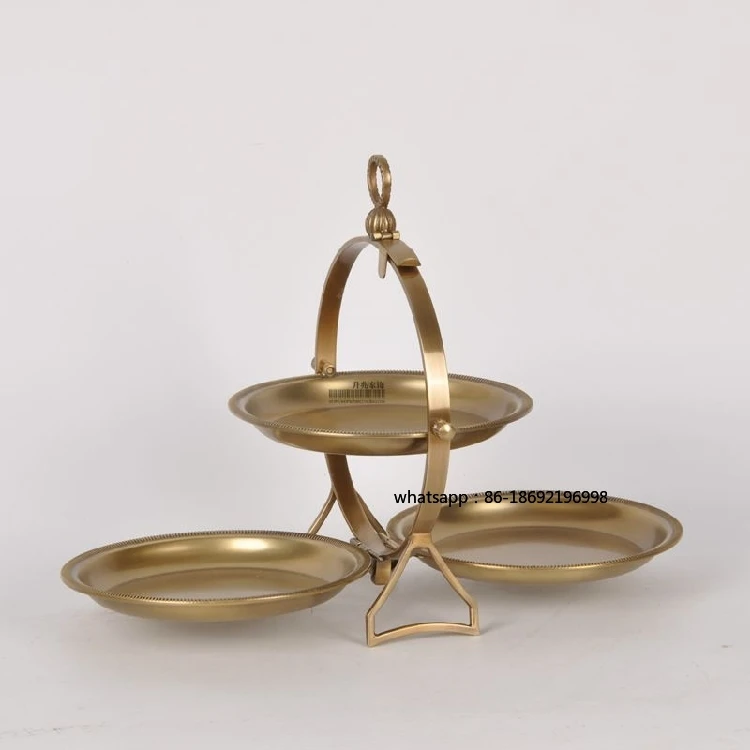 Imported Brass European Style Light Luxury Folding Three-layer Candy Plate Retro Creative Dried Fruit Plate Coffee Table Storage