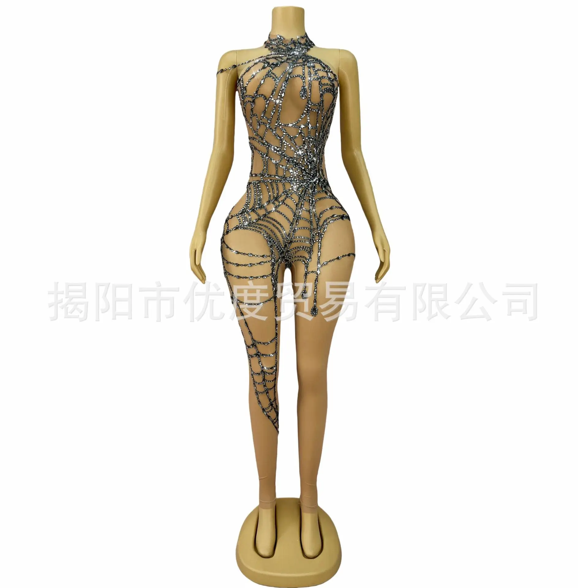 

Нишевый сексуальный комбинезон со стразами, сценический костюм кожи, костюм для вечеринки, блестящее платье, серый паук, Vestidos De Invitada De Boda Verano