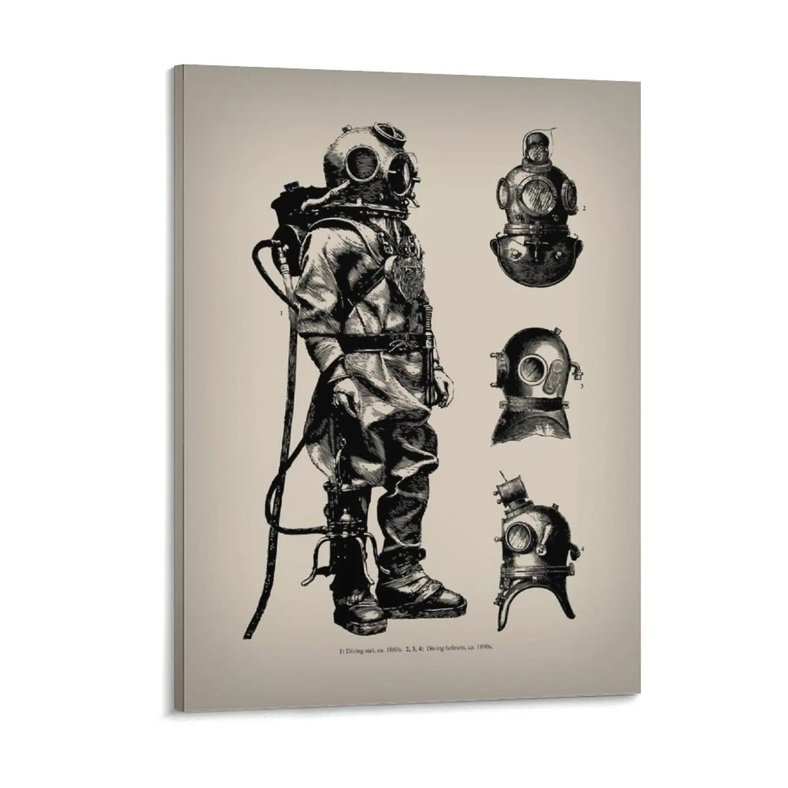 

Vintage Deep Sea Diver Nautical Canvas Painting Garage Decoration Cave Pub Design Club Party Framed Wall Painting