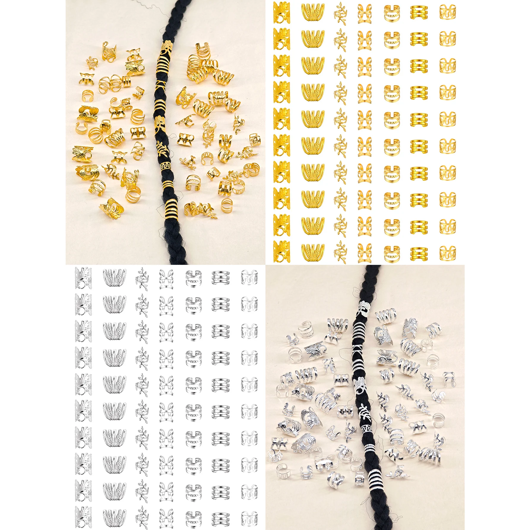 70Pcs Adjustable Alloy Hair Beads and Cuffs for Braids