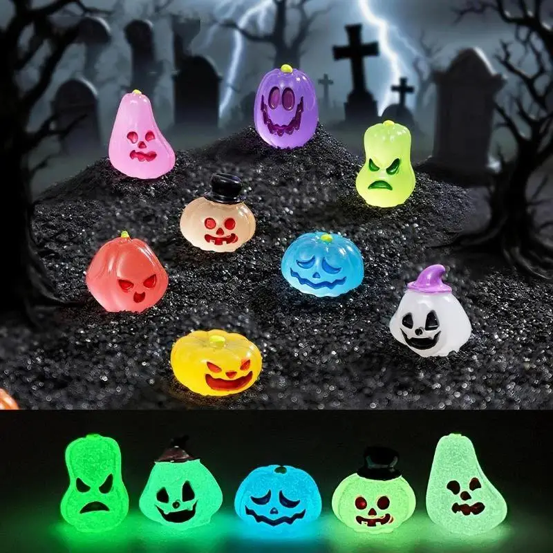 Glow In The Dark Halloween Pumpkin Ghost Mini Figures 40Pcs Resin Ornaments for Trick Or Treat Gifts