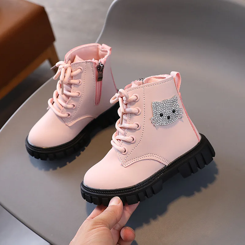 Botas curtas de couro PU antiderrapante para crianças, botas da moda princesa para meninas e meninos, crianças ao ar livre, novas, primavera e outono