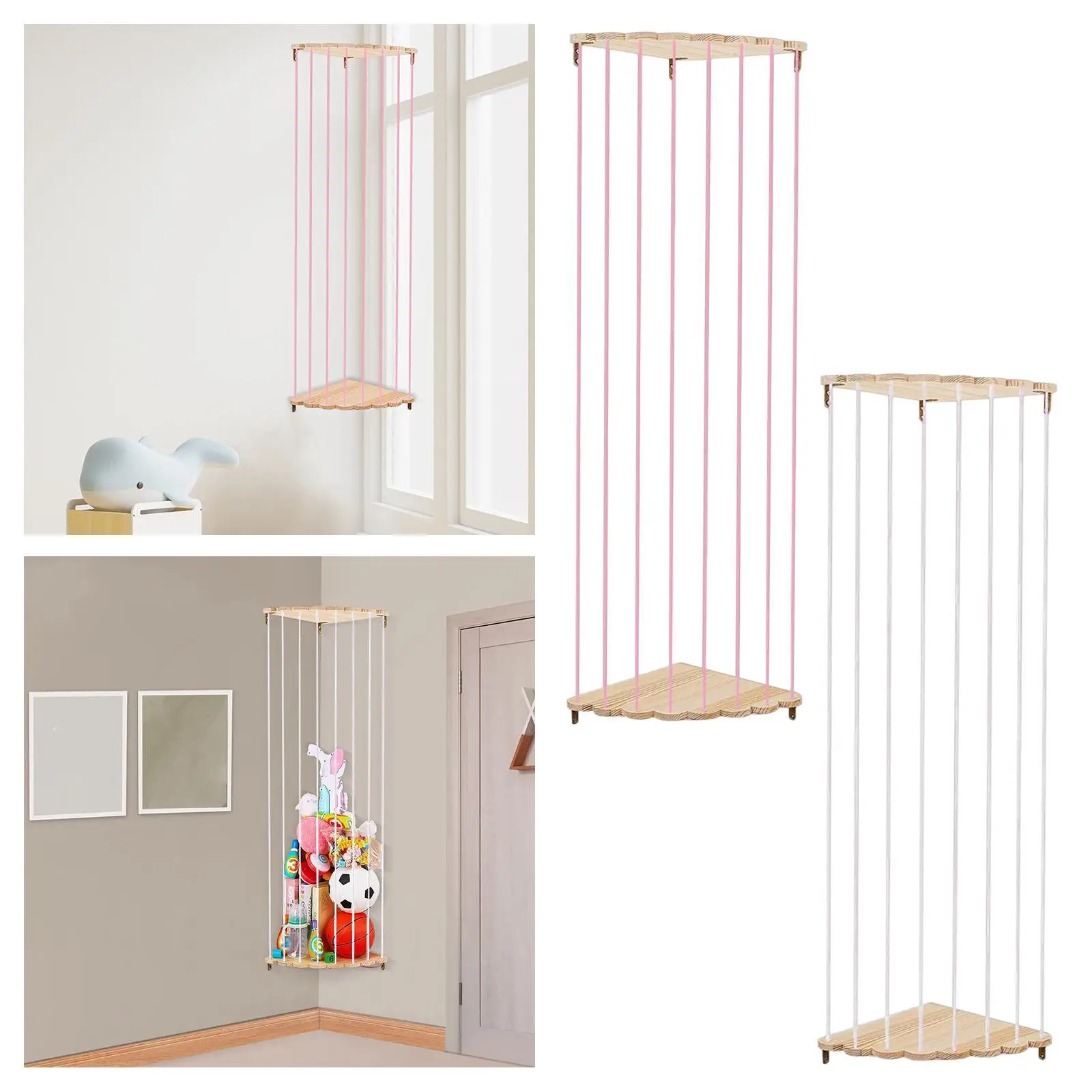 Wood Corner Plush Toys Holder Portable for Kids Playroom Living Room Nursery