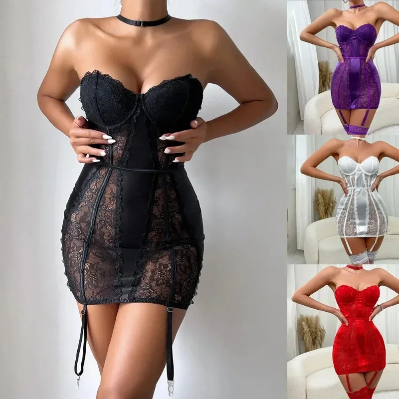 Ensemble de sous-vêtements pour femmes, pyjama, soutien-gorge, sous-vêtements Sexy, Lingerie érotique, vêtements de nuit confortables, jupe