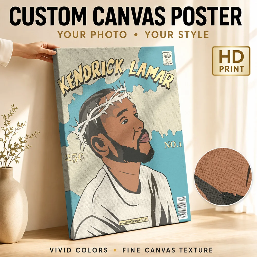 Kendrick Lamar Comic Book Cover Art Framed Canvas Print Poster Custom Retro Music Wall Paintings Decoration for Studio Bedroom