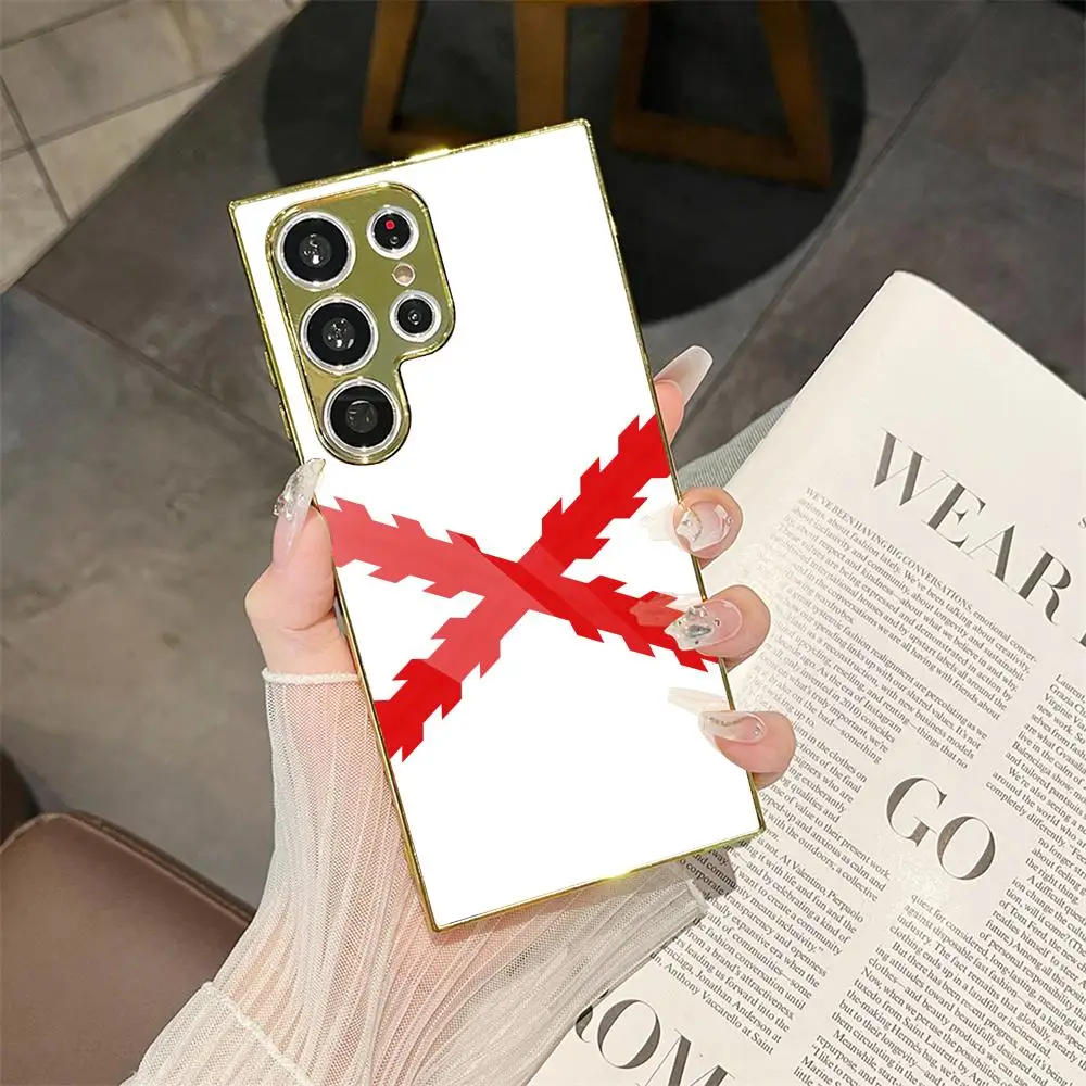 

Cross of Burgundy Phone Case For Samsung Galaxy S25 S24 S23 Ultra Electroplated Metal Case Glass Back Cover