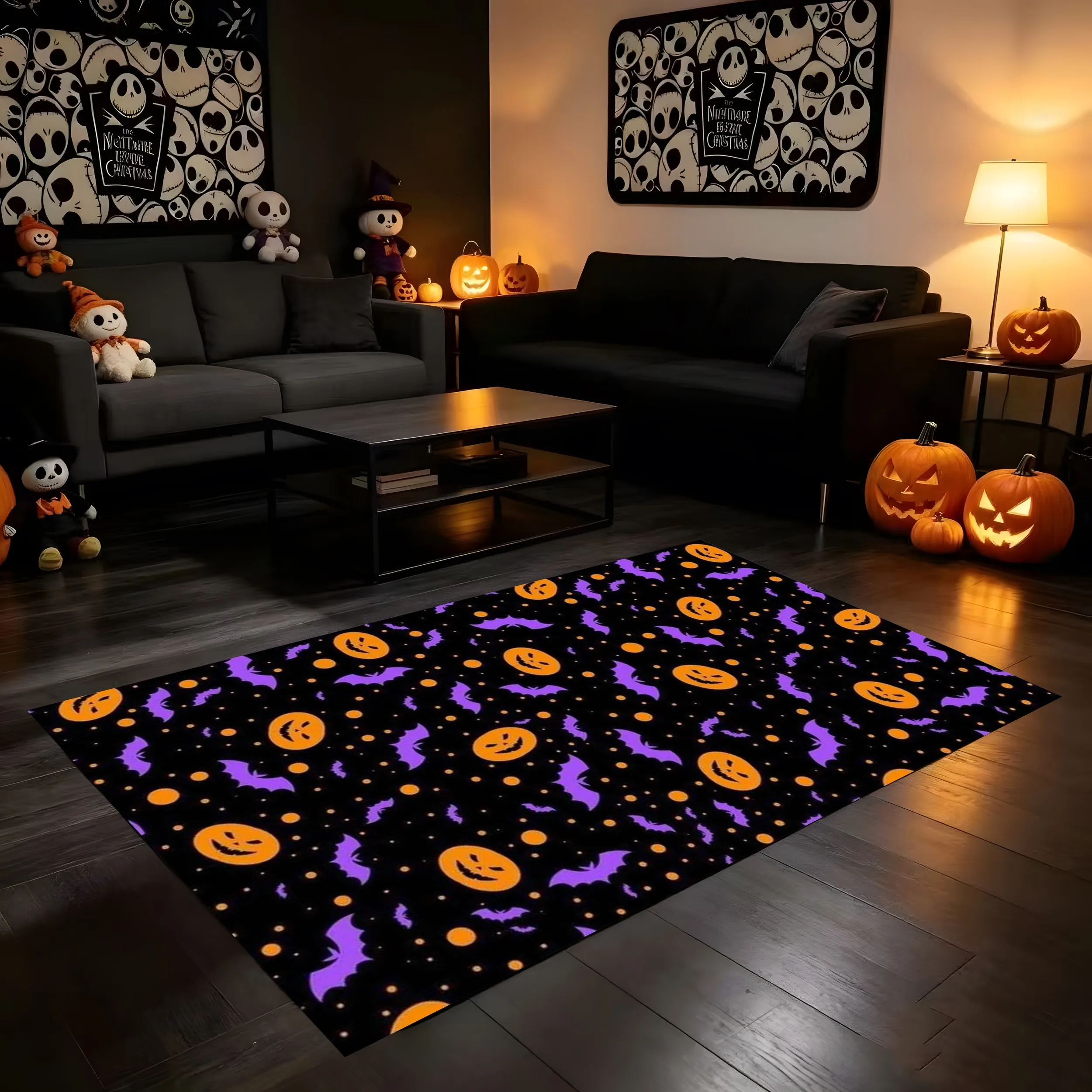 2D Carpet with Cute Cat and Star-Moon Elements Is Adorable, Cartoonish, Bright and Eye-Catching, Creating a Festive Atmosphere