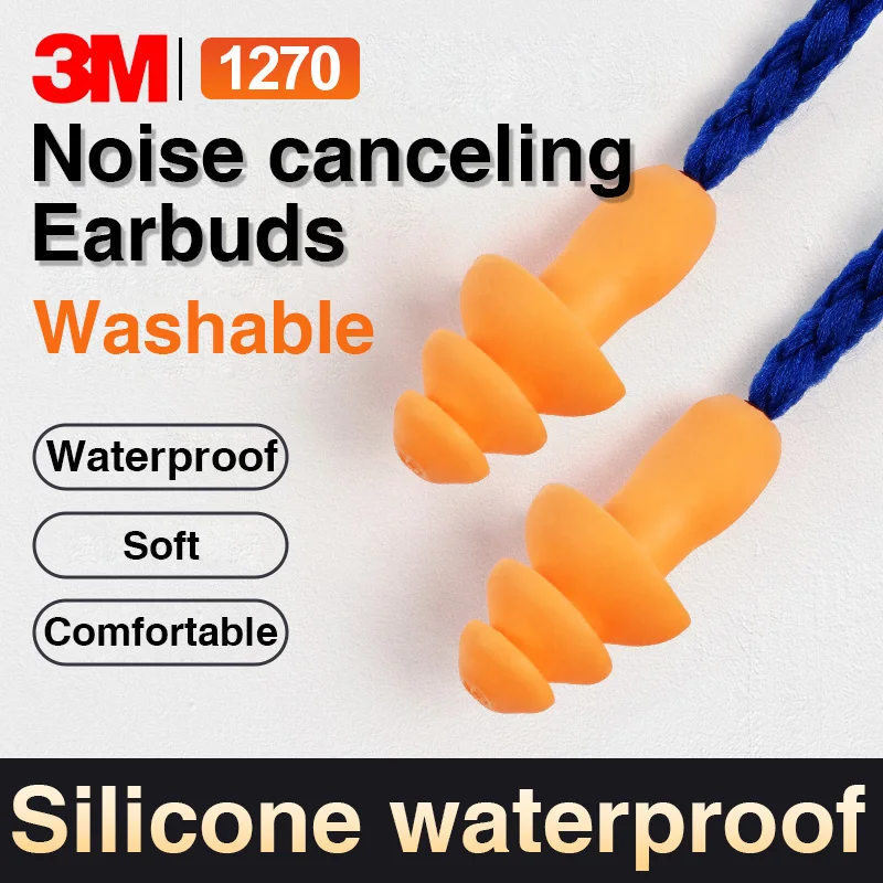 3M Noise Reduction Earplugs 1270 Anti-Noise Swimming Earplugs Noise Insulation Washable Waterproof Industrial Noise Reduction