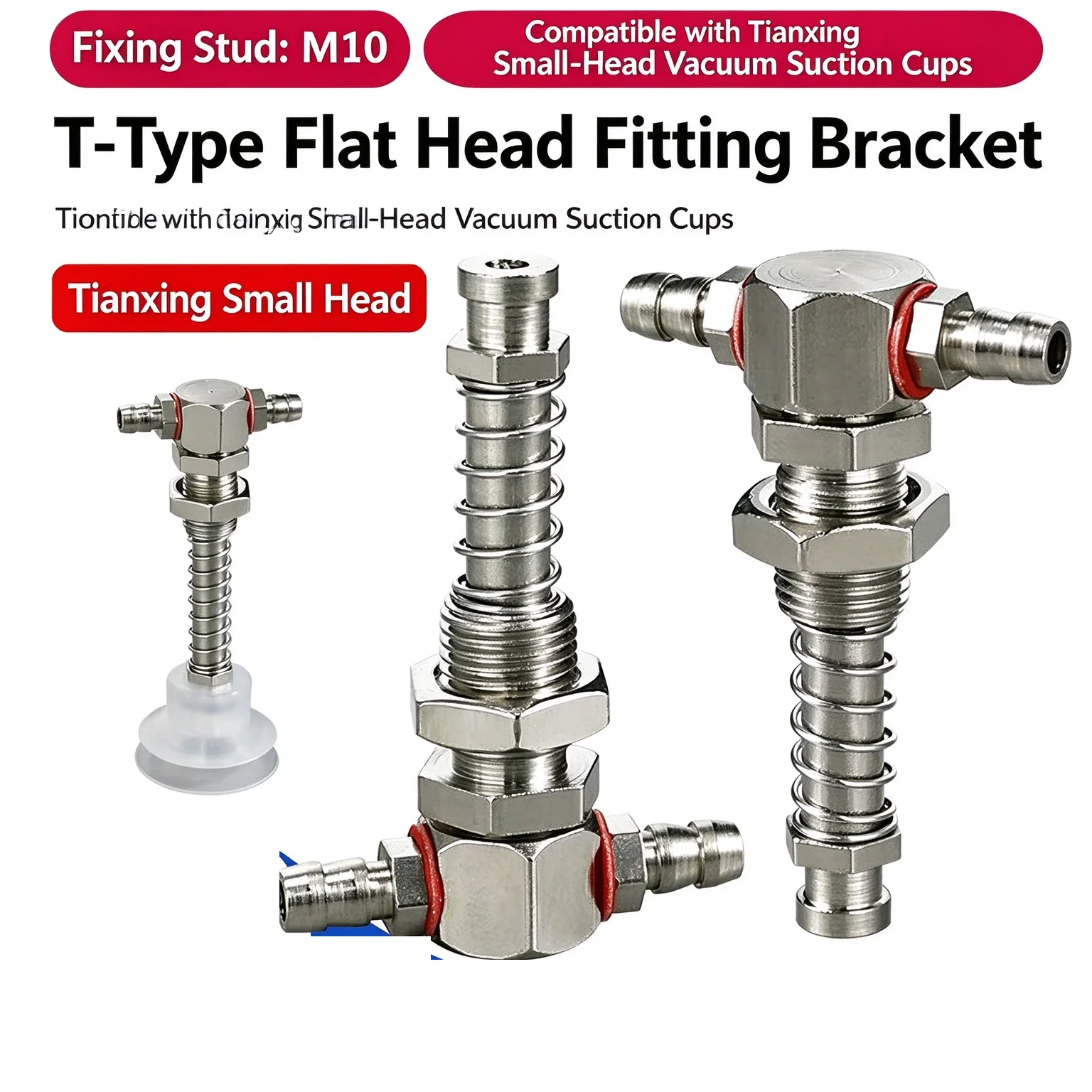 Pneumatic Vacuum Suction Cup Base Rotating Connecting Rod Two Sides Intake Sucker Bracket M10/M12 Mechanical Arm Accessories