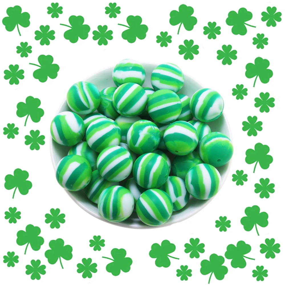 100Pcs St. Patrick’s Day Silicone Round Beads 15mm Green Lucky Colors For Jewelry Making DIY Necklace Bracelet  Accessorie