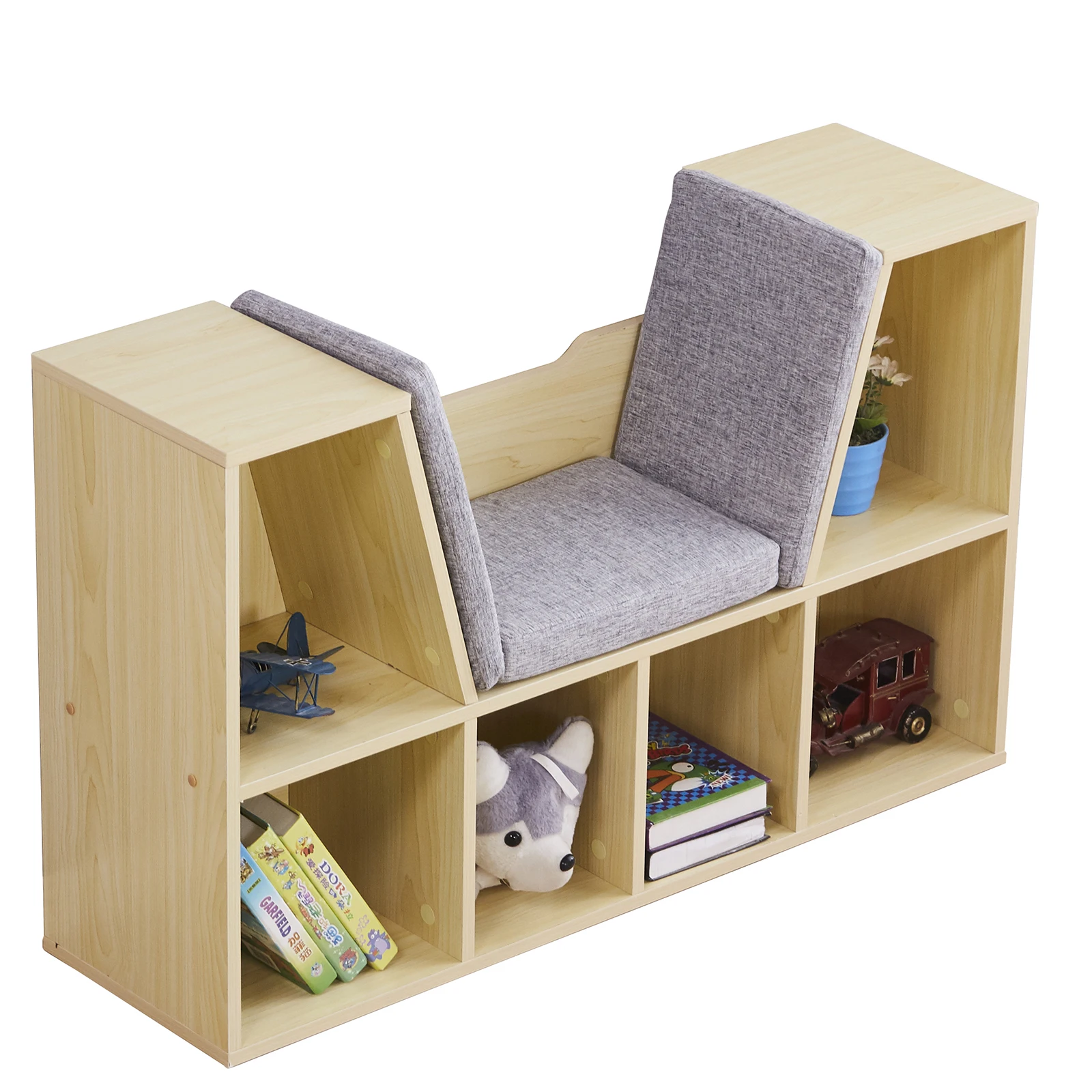 3 Colors 6-Cubby Kids Bookcase Multi-Purpose Storage Organizer Cabinet Shelf for Children Dark Natural Color