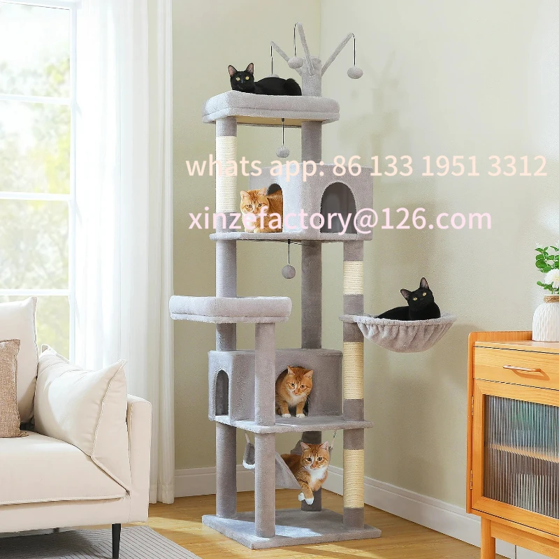 

Customizable Multi-Level Cat Tree for Indoor Large Cat Tower with Scratching Posts Spacious Cat Condo Soft Top Perch