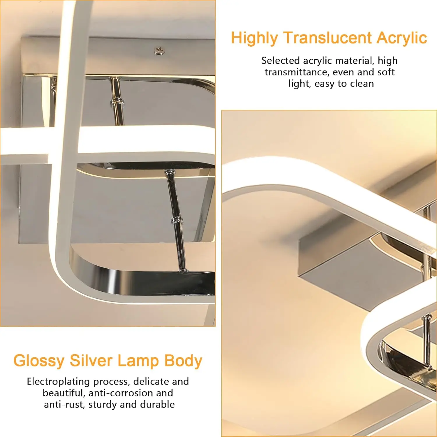 Moderne quadratische Deckenleuchte, LED-Kronleuchter, 42 W Acryl-Deckenleuchte für Küche, Esszimmer, Wohnzimmer, Studio, Büro, 6500 K – Detail 14