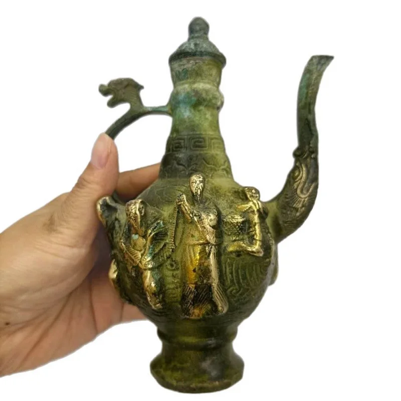 Ruiantique Bronze Crafts Distressed Desktop Decoration Teapot Brass Eight Immortals Wine Pot