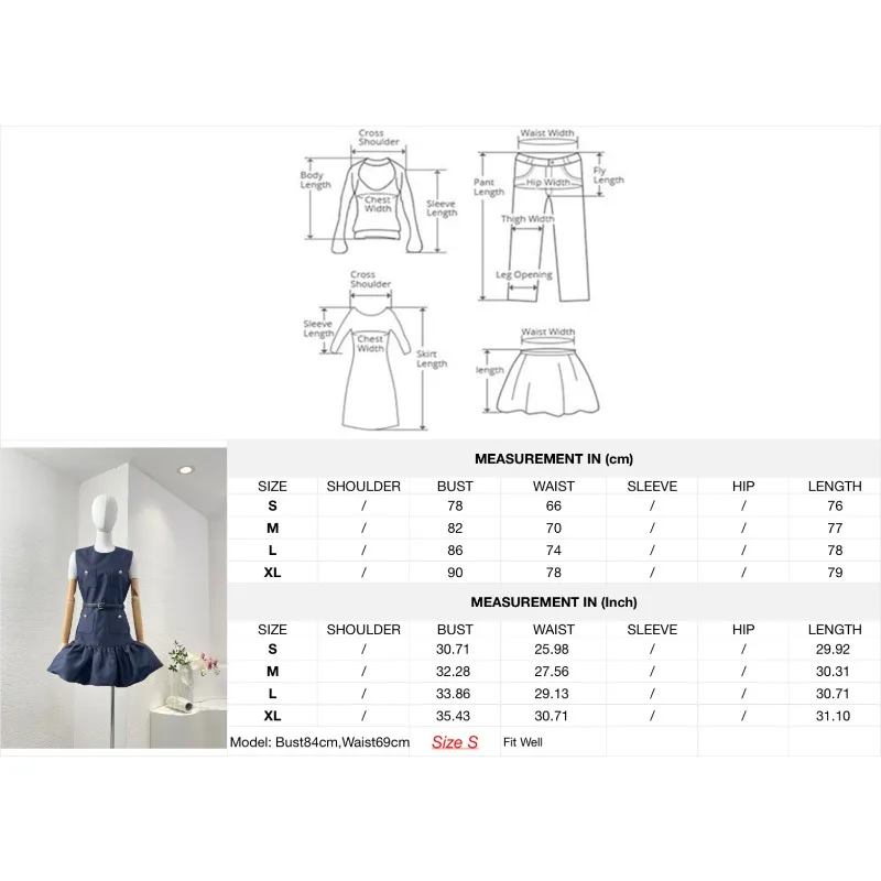 2025 New Navy Blue Sleeveless Pocket Patchwork Floral Bud Mini Dress