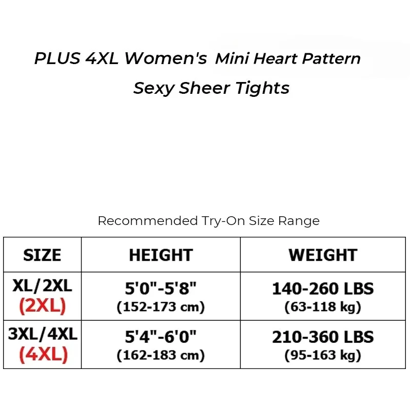 Fashion Heart Sheer Control Top Tights Women's Plus Size 4XL Black Sheer Tights with Mini Heart Pattern Tights Extra Large Size
