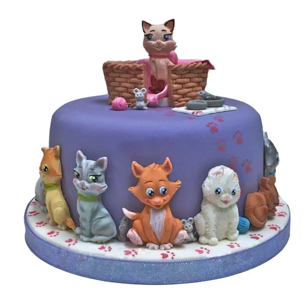 Cat Silicone Fondant Mould 5-Hole Animal Cake Topper Sugarcraft Chocolate Baking Mold for Pet Polymer Clay Handmade Crafting
