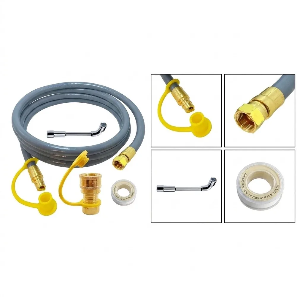 10FT 3/8 Inch Propane Hose with Threaded Connector Fitting and Wrench for Outdoor Cooking Grills and Portable Heating Units