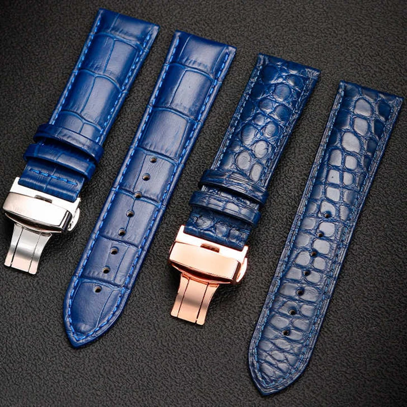 For Omega Citizen IWC Longines Rossini Crocodile leather Watch band Men Blue Leather Strap Bracelet Woman 16 18mm 19mm 20mm 21mm