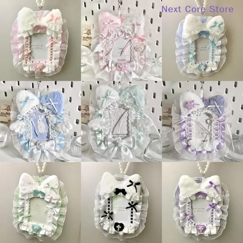 [NC]Sweet Photo Protector Case Card Plush Lace Photocard Holder Anime Lolita Idol Display With Bowknot Pendant Bag Accessory[NC]