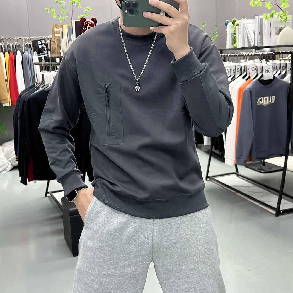 

Men's Sweatshirt Personality Fashion Patchwork Zipper Long Sleeve Loose Crew Neck Trendy Youth Pullover Top Casual Wear Clothing