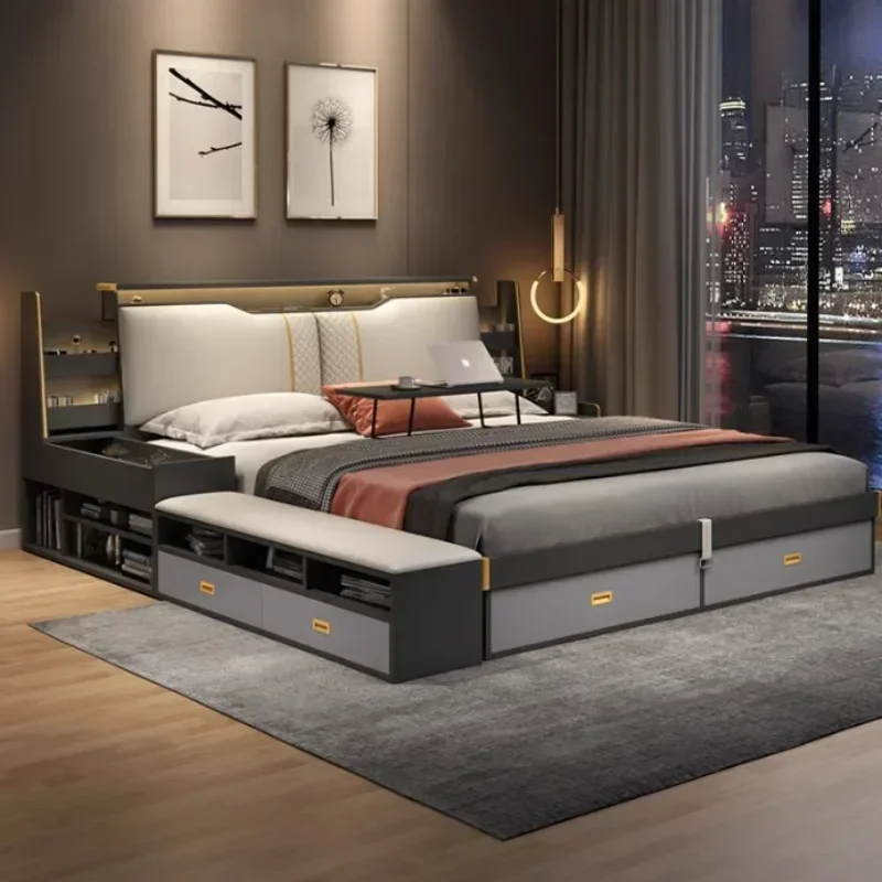 Princess Luxury Modern Double Bed Frame Storage House Light Luxury Bed Villa Box Bedroom Set Furniture Queen