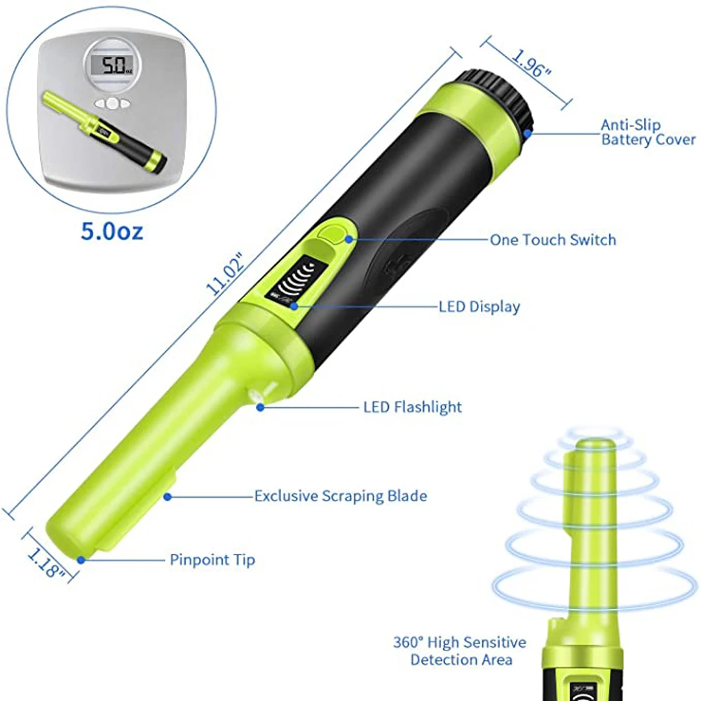 Fully Waterproof Portable Pinpointing Gold Metal Detector with LED Flashlight, 360 Degree Searching Pinpointer, IP68 Underwater