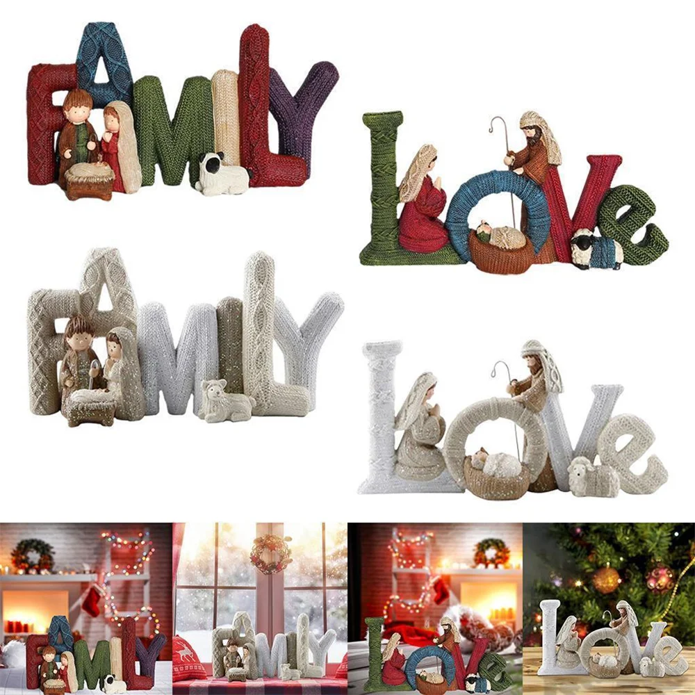 English Letter Christmas Decor Nativity Set Diy Wood Craft Xmas Ornament For Christmas Party Home Table Decoration New Year 2025