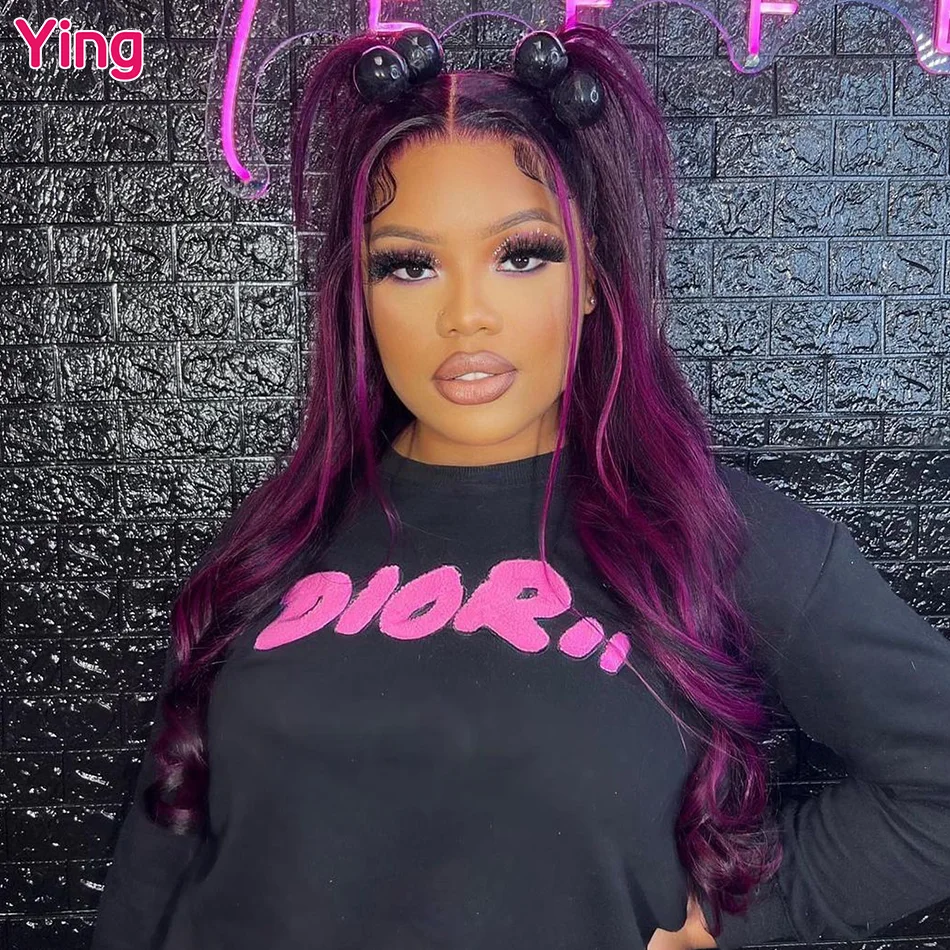 Ying Grape Purple With Black 13x6 Lace Front Wig Remy Human Hair 5x5 Transparent Lace Closure Wig 13x4 Body Wave Lace Front Wig