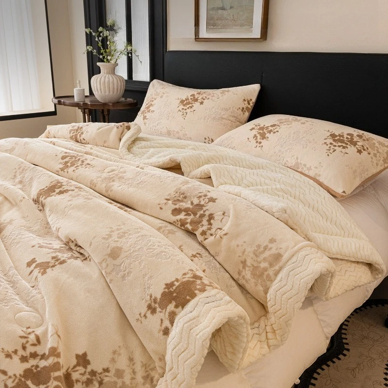 Three Layer Cotton Milk Velvet Blanket Office Nap Blanket Winter Thickened Blanket Double-faced Fleece Machine Washable
