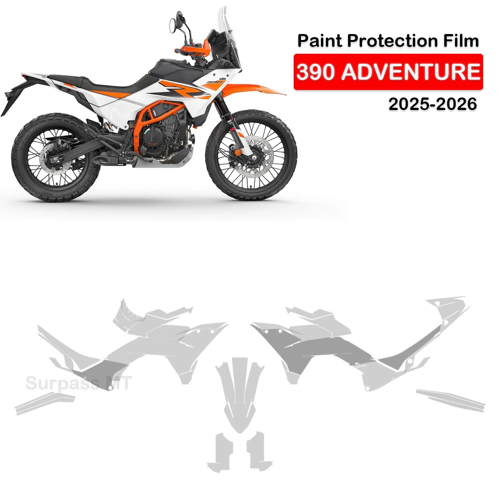 

Защитная пленка из ТПУ для мотоцикла KTM 390 Adventure PPF 390 ADV, прозрачная, антицарапийная, толщина 7,5 мил, 2026 год