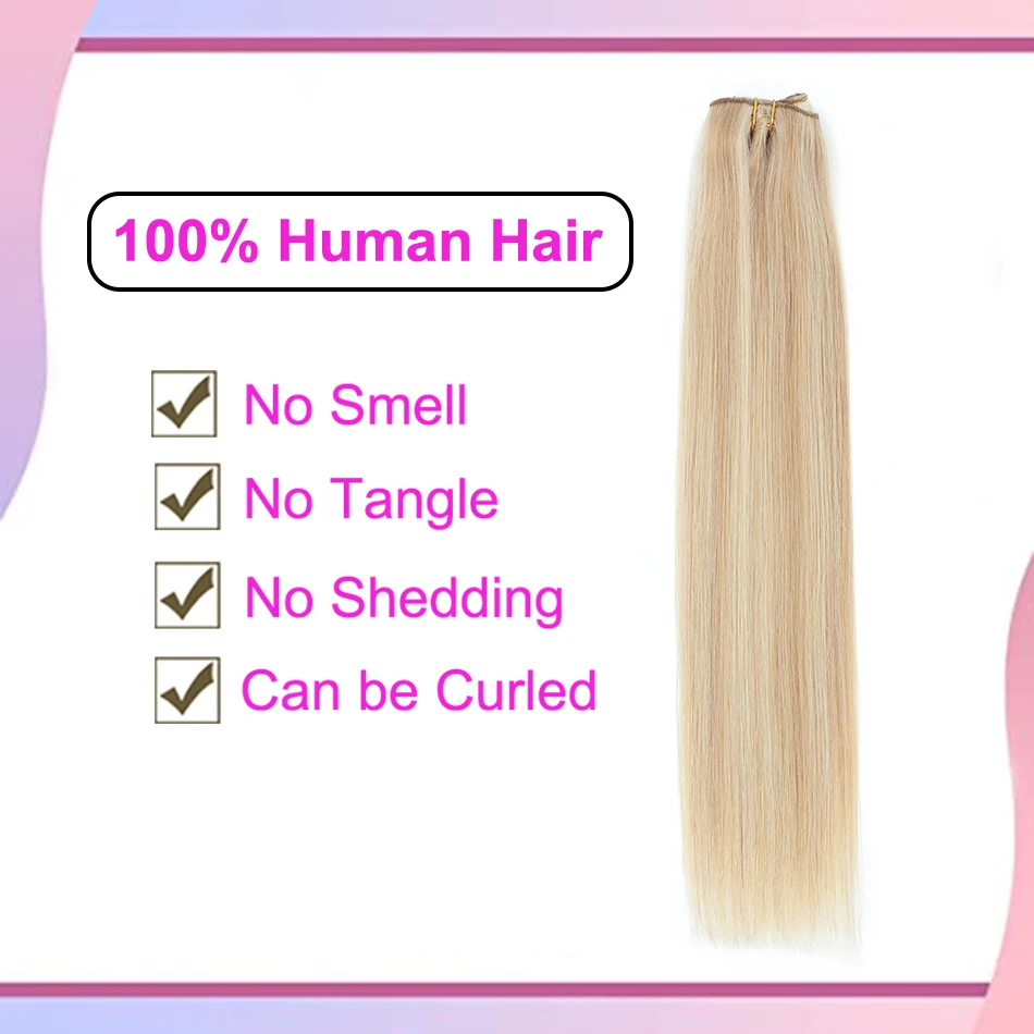 Clip In Hair Extensions Human Hair Straight Highlight Medium Brown Platinum Blonde 3 Pieces Remy European Hairpiece 14-28Inch