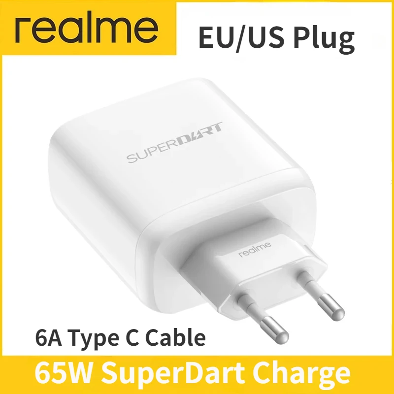 EU/US Plug Realme 65W SuperDart Charger Power Adapter Official For Realme 10 Pro Plus GT Neo2T GT2 Q5 9 Pro 8 7 65W Super Dart