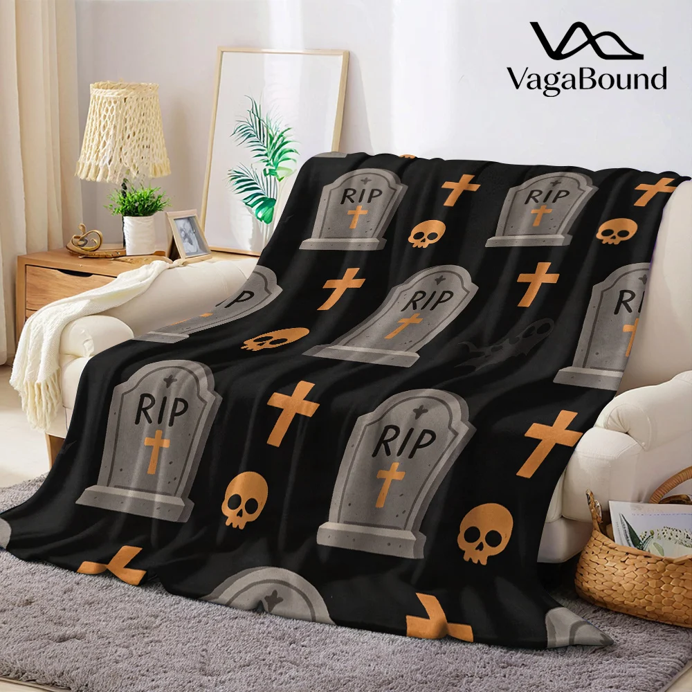 RIP Tombstones Skulls Flannel Blanket Warm Soft Halloween Christmas All-Season Couch Decorative Cozy Warm Gift