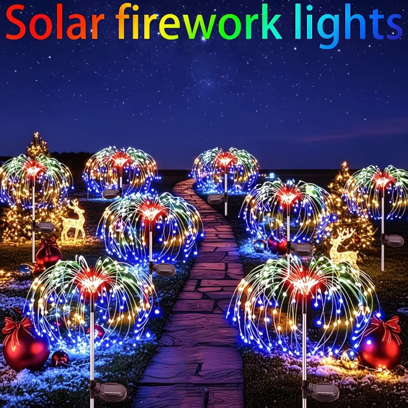 Lampes solaires en forme de feu d'artifice pour extérieur, IP65, étanches, lampes solaires en forme de pissenlit pour allée, jardin, terrasse, villa, décoratives