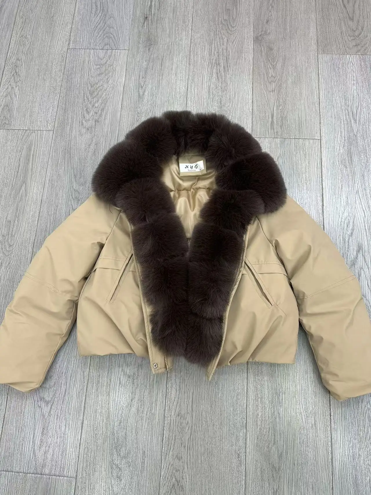 Women's Large Faux Fur Collar Cropped Cotton Coat Zip Up Loose Warm Windproof Elegant Versatile Casual Daily Wear Padded Jacket 6